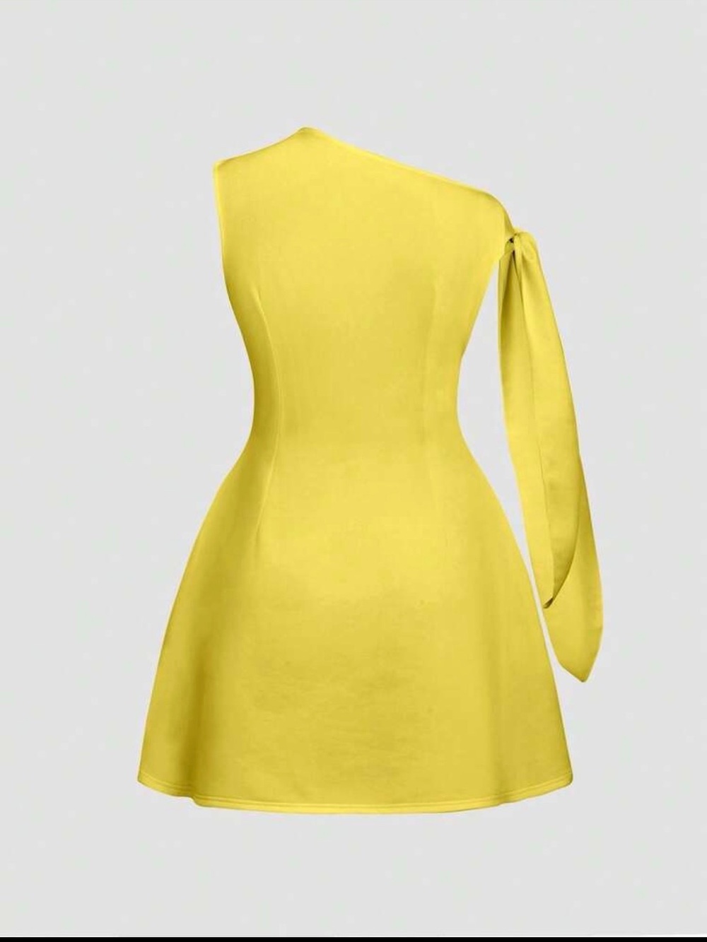 Elegant One-Shoulder Yellow Mini Dress with Side Tie - Picture 3 of 3